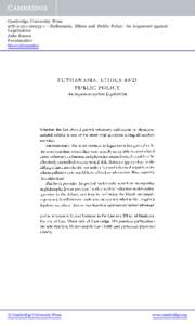 Cambridge University Press[removed]1 - Euthanasia, Ethics and Public Policy: An Argument against Legalisation John Keown Frontmatter More information