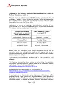 Timetable for 2015 meetings of Advisory Council