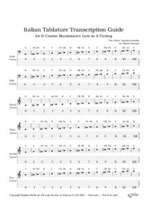 Italian Tablature Transcription Guide for 6-Course Renaissance Lute in A Tuning “The Other” Stephen Stubbs ed. Daniel Heiman  Sixth