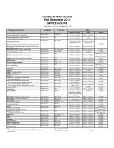 LOS ANGELES PIERCE COLLEGE  Fall Semester 2014 OFFICE HOURS September 2, 2014 to December 21, 2014 Office/Service/Facility