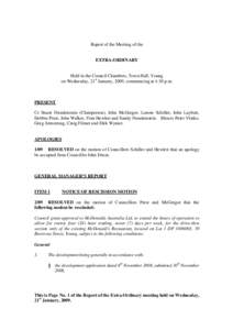 Report of the Meeting of the  EXTRA-ORDINARY Held in the Council Chambers, Town Hall, Young on Wednesday, 21st January, 2009, commencing at 4.30 p.m.
