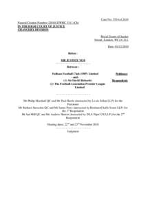 Case No: 3534 of 2010 Neutral Citation Number: [2010] EWHC[removed]Ch) IN THE HIGH COURT OF JUSTICE CHANCERY DIVISION Royal Courts of Justice Strand, London, WC2A 2LL