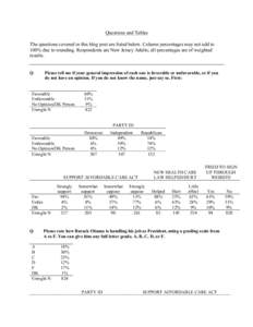 Questions and Tables The questions covered in this blog post are listed below. Column percentages may not add to 100% due to rounding. Respondents are New Jersey Adults; all percentages are of weighted results. Q
