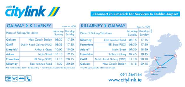 +Connect in Limerick for Services to Dublin Airport  KILLARNEY Monday- MondaySunday Sunday