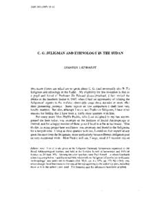 JASO): c. G. SELIGMAN AND ETHNOLOGY IN THE SUDAN GODFREY LIENHARDT