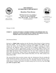 NEW MEXICO ENVIRONMENT DEPARTMENT Hazardous Waste Bureau 2905 Rodeo Park Drive East, Building 1 Santa Fe, New Mexico[removed]