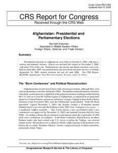 Afghanistan: Presidential and Parliamentary Elections