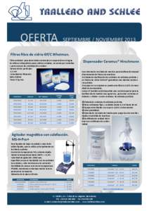 OFERTA  SEPTIEMBRE / NOVIEMBRE 2013 Filtros fibra de vidrio GF/C Whatman. Filtro estándar para determinar sustancias en suspensión en el agua.