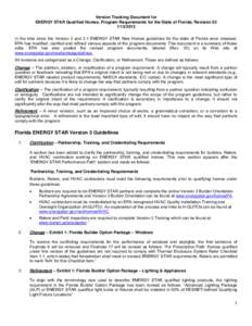 Version Tracking Document for ENERGY STAR Qualified Homes, Program Requirements for the State of Florida, Revision 03