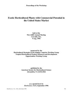 Proceedings of the Workshop  Exotic Horticultural Plants with Commercial Potential in