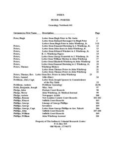 INDEX PETER - PORTER Genealogy Notebook #41 Surname(s), First Name  Description