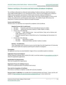 College of Public Health Catalog – Graduate Certificates  Community & Family Health Violence and Injury: Prevention and Intervention  Violence and Injury: Prevention and Intervention (Graduate Certificate)