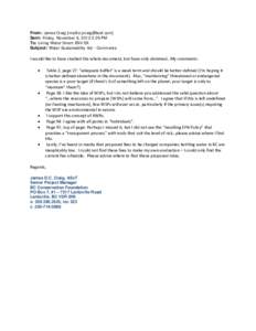 From: James Craig [mailto:[removed]] Sent: Friday, November 8, 2013 5:29 PM To: Living Water Smart ENV:EX Subject: Water Sustainability Act - Comments   