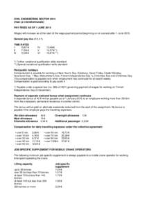 CIVIL ENGINEERING SECTORmaa- ja vesirakennusala) PAY RISES AS OF 1 JUNE 2015 Wages will increase as of the start of the wage payment period beginning on or soonest after 1 JuneGeneral pay rise of 0,4 % TIME