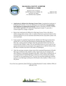 SKAMANIA COUNTY AUDITOR TIMOTHY O. TODD Skamania County Courthouse 240 NW Vancouver Ave | PO Box 790 Stevenson, WA[removed]www.skamaniacounty.org/auditor