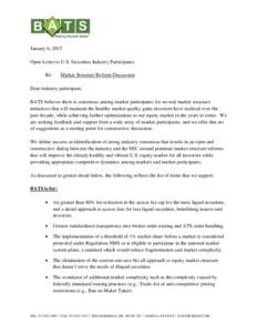 January 6, 2015 Open Letter to U.S. Securities Industry Participants Re: Market Structure Reform Discussion