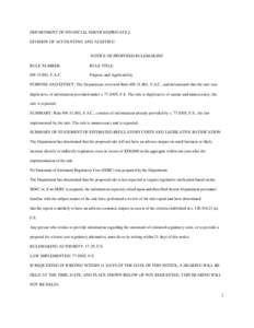 DEPARTMENT OF FINANCIAL SERVICES{PRIVATE } DIVISION OF ACCOUNTING AND AUDITING NOTICE OF PROPOSED RULEMAKING RULE NUMBER: