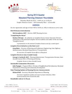 Agenda for Spring 2013 Planning Directors Meeting