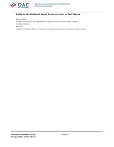 http://oac.cdlib.org/findaid/ark:/13030/kt400035bj Online items available Guide to the Elizabeth Lucile Fordyce Letter to Paul Hanna Daniel Hartwig Stanford University. Libraries.Department of Special Collections and Uni