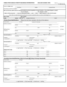 SADDLE PEAK SCHOOL STUDENT HOUSEHOLD INFORMATION  2014‐2015 SCHOOL YEAR State ID:_________________                   For office use only