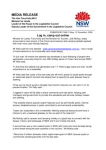MEDIA RELEASE The Hon Tony Kelly MLC Minister for Lands Leader of the House in the Legislative Council Deputy Leader of the Government in the Legislative Council EMBARGOED 5AM: Friday, 13 November, 2009