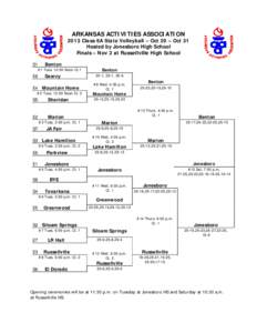 ARKANSAS ACTIVITIES ASSOCIATION 2013 Class 6A State Volleyball – Oct 29 – Oct 31 Hosted by Jonesboro High School Finals – Nov 2 at Russellville High School S1