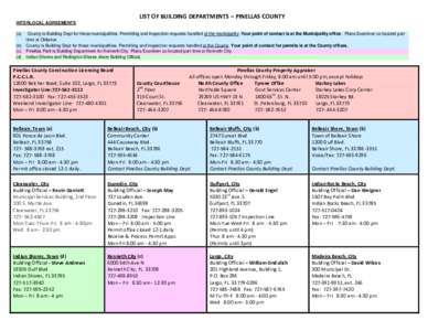 LIST OF BUILDING DEPARTMENTS – PINELLAS COUNTY INTERLOCAL AGREEMENTS (a) (b) (c) (d)