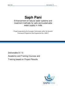 Saph Pani  Deliverable 7.5 Saph Pani Enhancement of natural water systems and