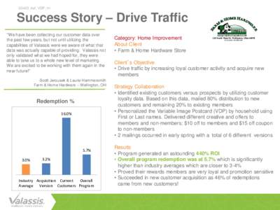 SS403_traf_VDP_HI  Success Story – Drive Traffic “We have been collecting our customer data over the past few years, but not until utilizing the capabilities of Valassis were we aware of what that