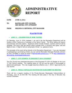 ADMINISTRATIVE REPORT DATE: JUNE 13, 2014