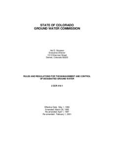 STATE OF COLORADO GROUND WATER COMMISSION Hal D. Simpson Executive Director 1313 Sherman Street