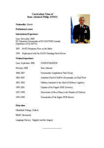 Curriculum Vitae of Rear-Admiral Philip JO ES ationality: British