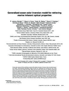 Generalized ocean color inversion model for retrieving marine inherent optical properties P. Jeremy Werdell,1,2,* Bryan A. Franz,1 Sean W. Bailey,1,3 Gene C. Feldman,1 Emmanuel Boss,2 Vittorio E. Brando,4 Mark Dowell,5 T