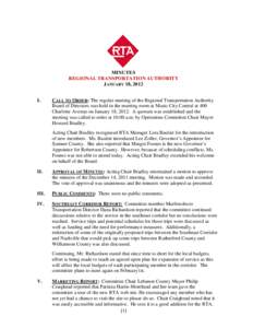 MINUTES REGIONAL TRANSPORTATION AUTHORITY JANUARY 18, 2012 I.  CALL TO ORDER: The regular meeting of the Regional Transportation Authority