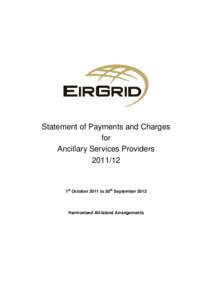 Statement of Payments and Charges for Ancillary Services Providers[removed]1st October 2011 to 30th September 2012