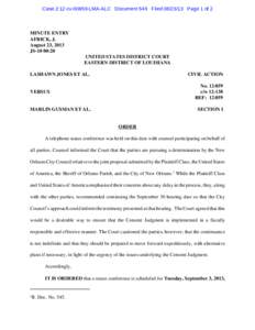 Case 2:12-cv[removed]LMA-ALC Document 549 Filed[removed]Page 1 of 2  MINUTE ENTRY AFRICK, J. August 23, 2013 JS-10 00:20