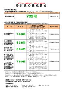 　　　　　　　　　　　必ずチェック最低賃金！ 　 使用者も　労働者も  香 川 県 の 最 低 賃 金 ◎地域別最低賃金 　香川県内の事業場で働くすべての労働者（臨