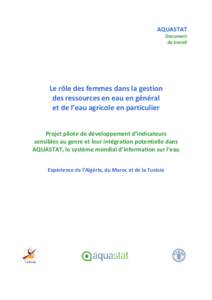 AQUASTAT Document de travail Le rôle des femmes dans la gestion des ressources en eau en général