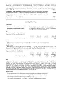 Head 144 — GOVERNMENT SECRETARIAT: CONSTITUTIONAL AFFAIRS BUREAU Controlling officer: the Permanent Secretary for Constitutional Affairs will account for expenditure under this Head. Estimate 2003–04 ................