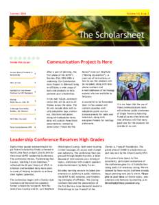 Summer[removed]Volume 10, Issue 3 The Scholarsheet Communication Project Is Here