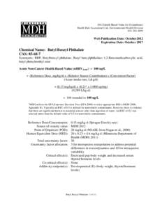 Butyl Benzyl Phthalate Toxicological Summary Sheet, Minnesota Department of Health,  October 2012