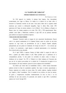 LA “GAZETA DE CARACAS” PRIMER PERIODICO DE VENEZUELA Por Francisco J. Avila