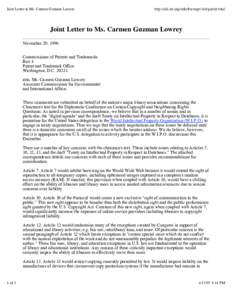 Joint Letter to Ms. Carmen Guzman Lowrey  http://old.arl.org/info/frn/copy/intl/guzlet.html Joint Letter to Ms. Carmen Guzman Lowrey November 20, 1996