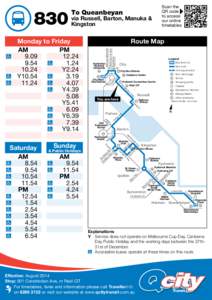 To Queanbeyan  via Russell, Barton, Manuka & Kingston  Marcus Clarke St