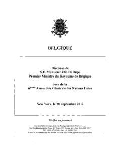 BELGIQUE  Discours de S.E. Monsieur Elio Di Rupo Premier Ministre du Royaume de Belgique lors de la
