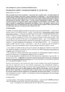 1/4 Note technique 01-a pour la Commission Villani/Torossian Enseignement explicite / enseignement implicite, le sens des mots. Michel Delord, lePeut-on enseigner dans les classes du primaire – et encore plu