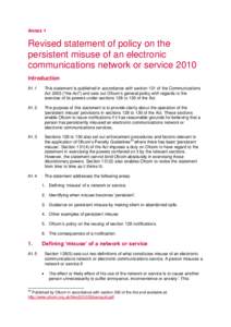 Annex 1  1 Revised statement of policy on the persistent misuse of an electronic communications network or service 2010 Introduction