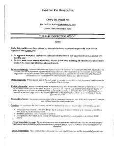 Food For The Hungry, Inc. COPY OF FORM 990 For the Year Ended September 30, 2009 (TO BE USED, OR COPIED, FOR)  **PUBLIC INSPECTION ONL y**