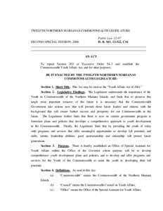 TWELFTH NORTHERN MARIANAS COMMONWEALTH LEGISLATURE Public Law[removed]H. B. NO[removed], CS1 SECOND SPECIAL SESSION, 2000