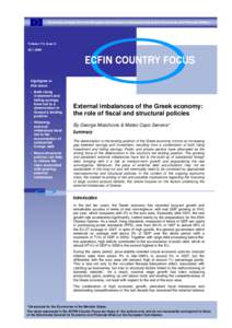 External imbalances of the Greek economy: the role of fiscal and structural policies. Country Focus[removed].